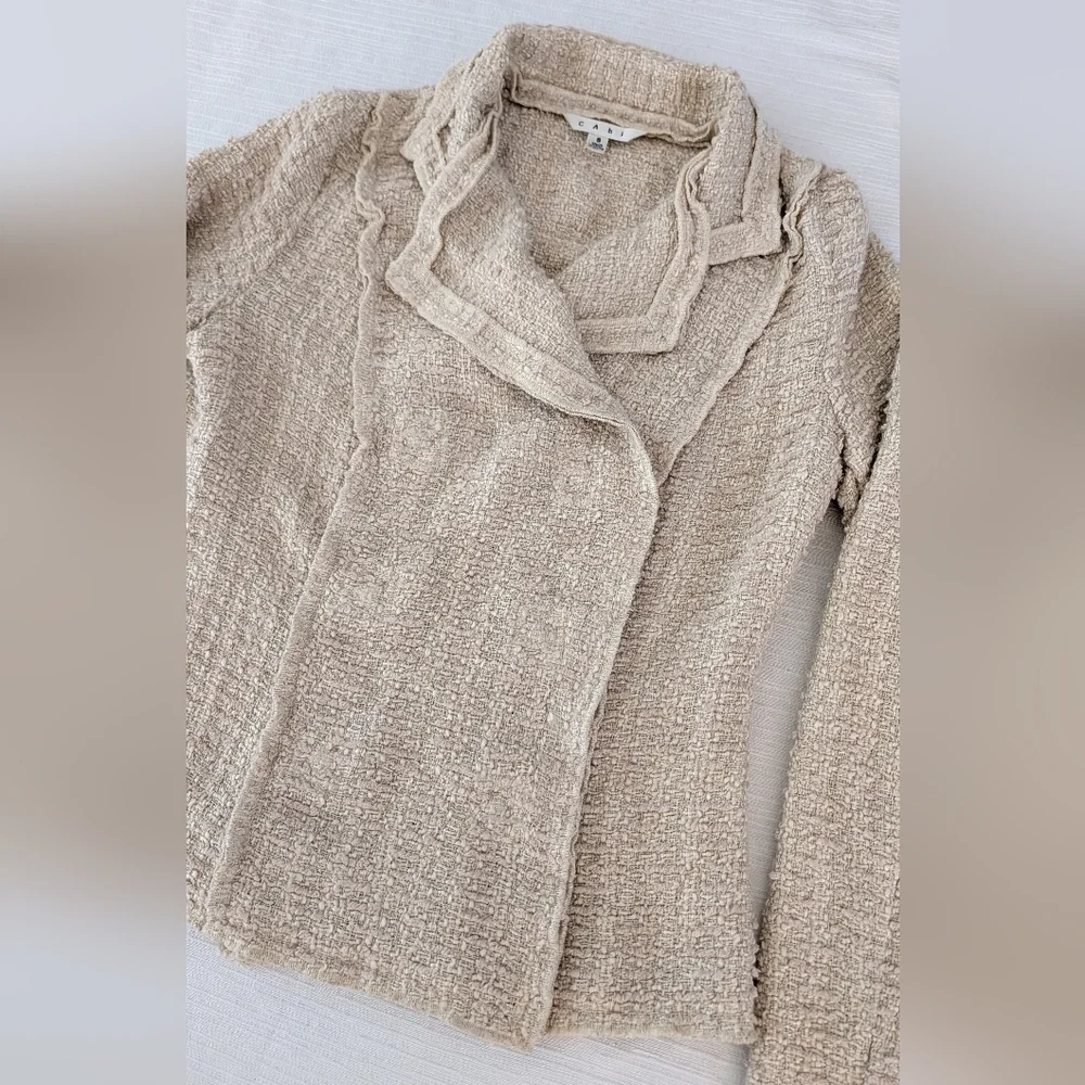 CAbi Woman's Chenille Oatmeal Color Blazer Double Breasted Size S